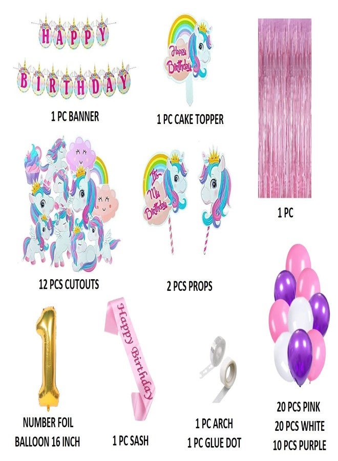 FI - FLICK IN 71 Pcs 1st Birthday Unicorn Decoration for Girls | Pink Bday Decorations Party Set | Kids Party Decoration Kit | Unicorn Theme First Birthday Decorations Kit (Pack of 71, Pink) - Image 2